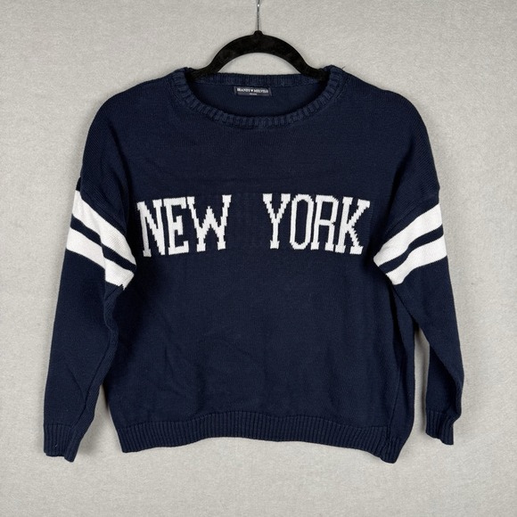 Brandy Melville Sweaters - Brandy Melville Sweater New York Slouchy Crewneck Pullover Preppy Blue One Size